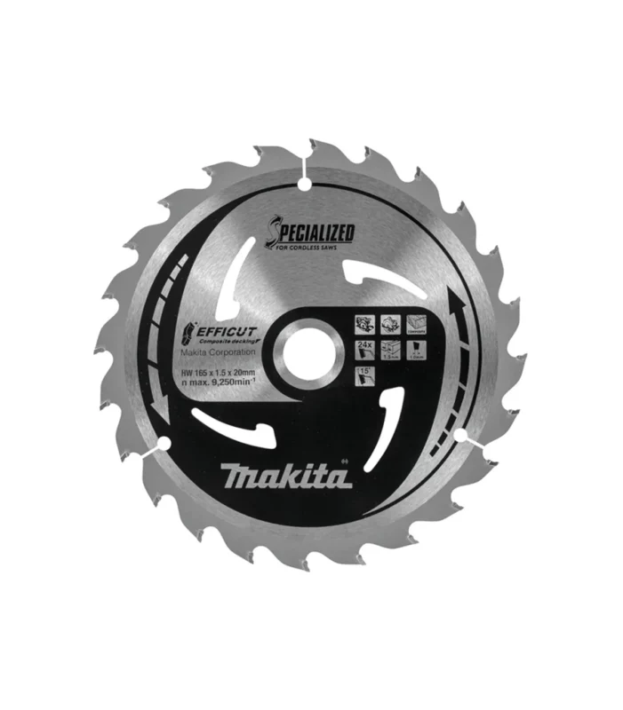 Makita – TCT list kružne pile za uranjanje za kompozitni materijal 165 mm EFFICUT,  165x20x1,0 mm 40Z E-12158