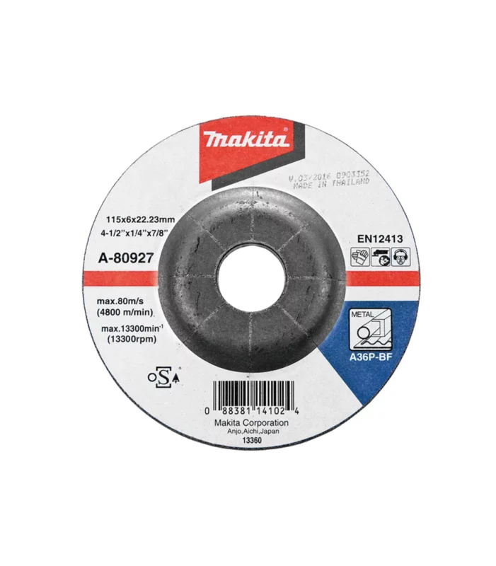 Makita – Abrazivna brusna ploča za metal ispupčena 115×22,23×6 mm A-80927